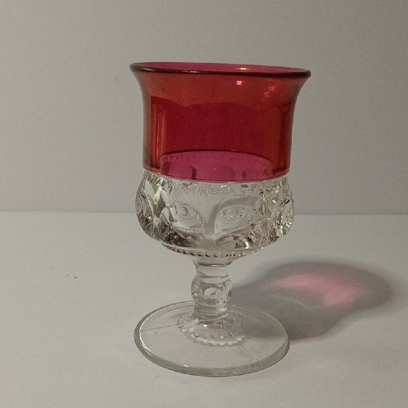 Indiana Glass Cranberry King Crown Cranberry Thumbprint Wine Goblet - Picture 2 of 5